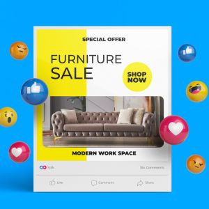 Mockup image of social media post for furniture shop