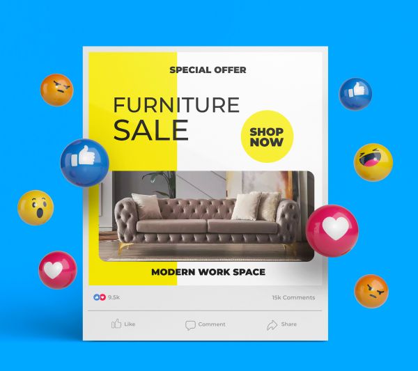 Mockup image of social media post for furniture shop