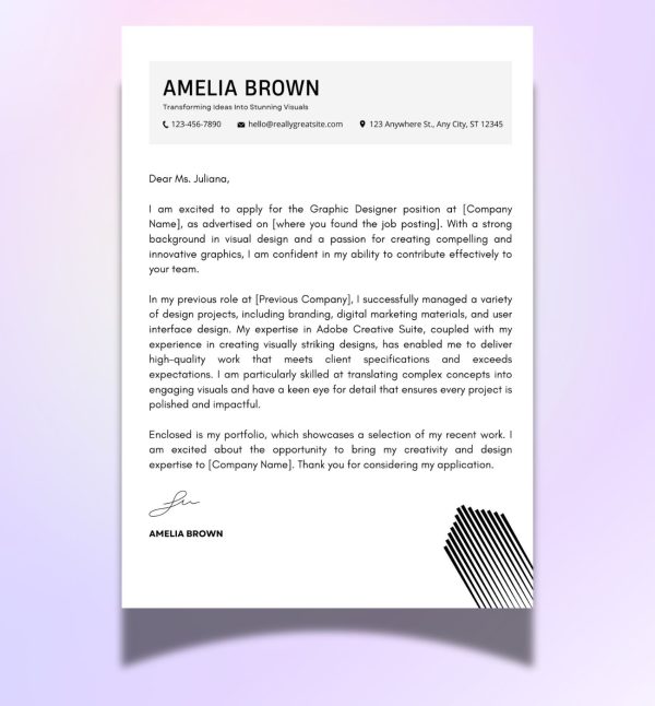 Cover letter for Graphic Designer - Canva Template - Image 1