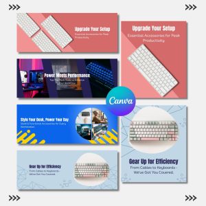 Computer Accessories Website Banner Set – 8 Editable Canva Templates (Desktop + Mobile) | Pixel Post Creations