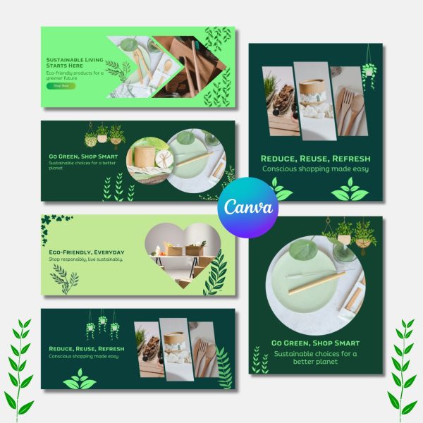 Eco-Friendly Website Banners – 4 Desktop & 4 Mobile | Editable in Canva - Image 1